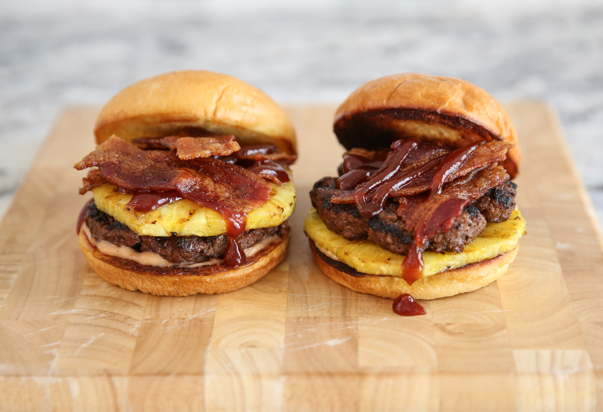 burgers on a cutting board