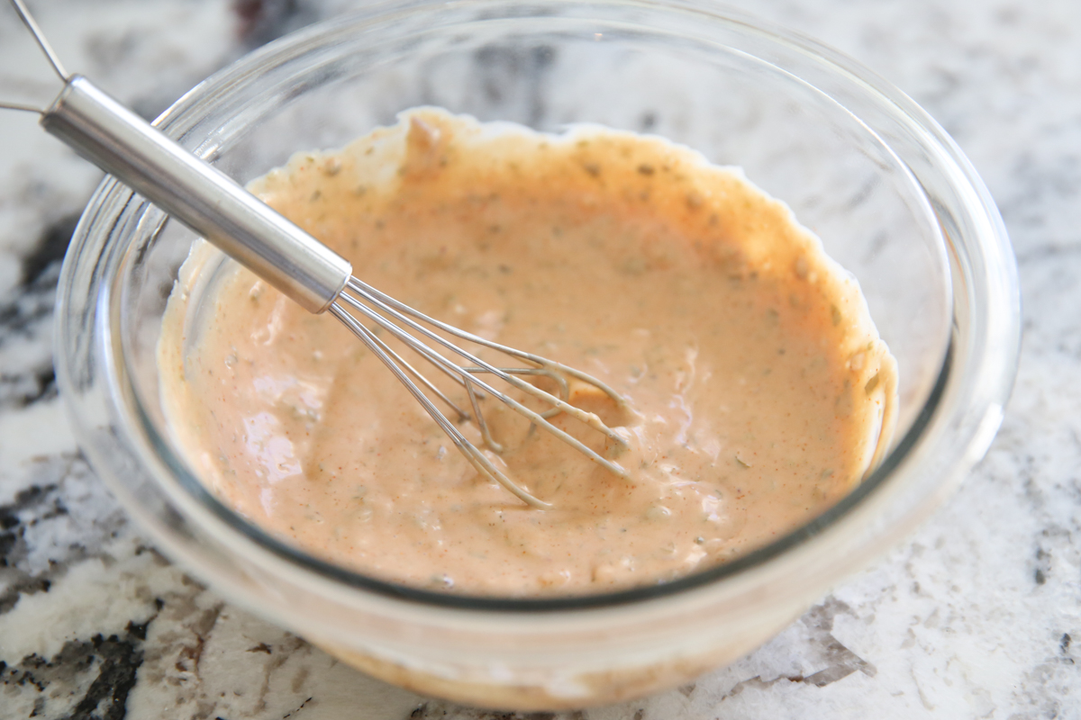 dipping sauce ingredients in small glass bowl
