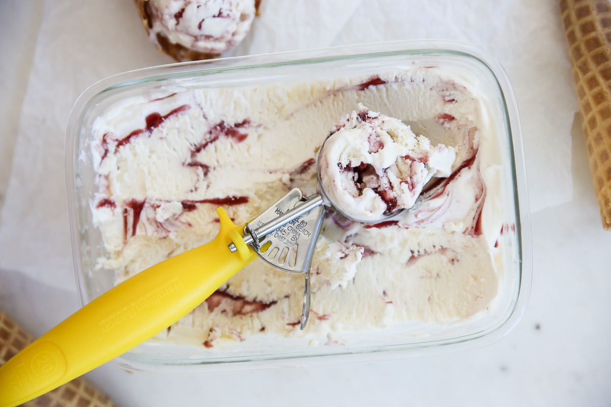 Ice Cream getting scooped out of container