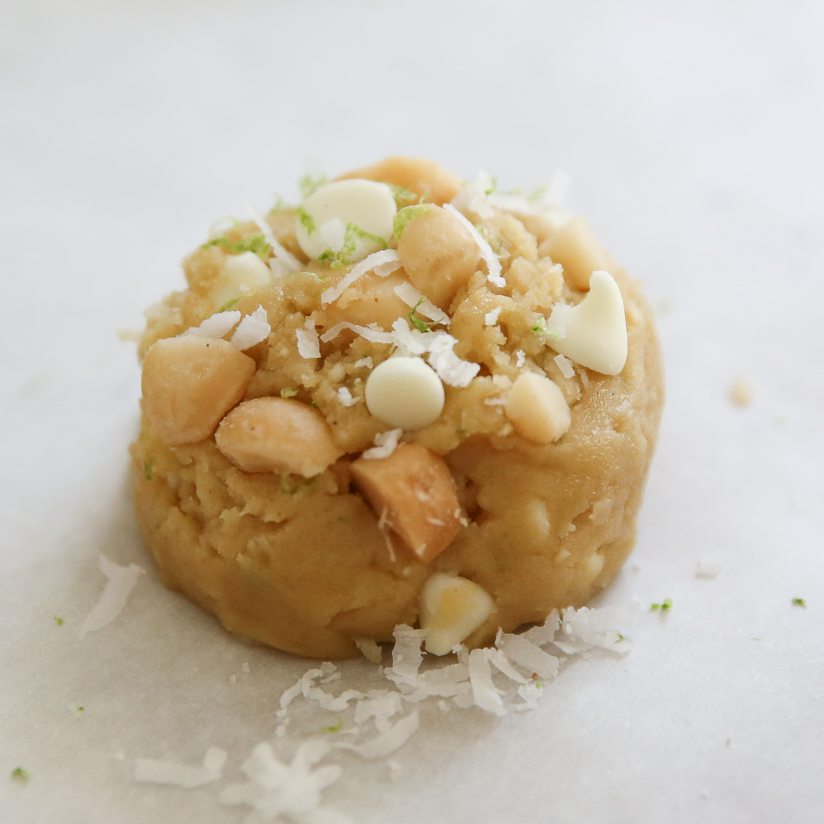 cookie dough ball on a baking sheet