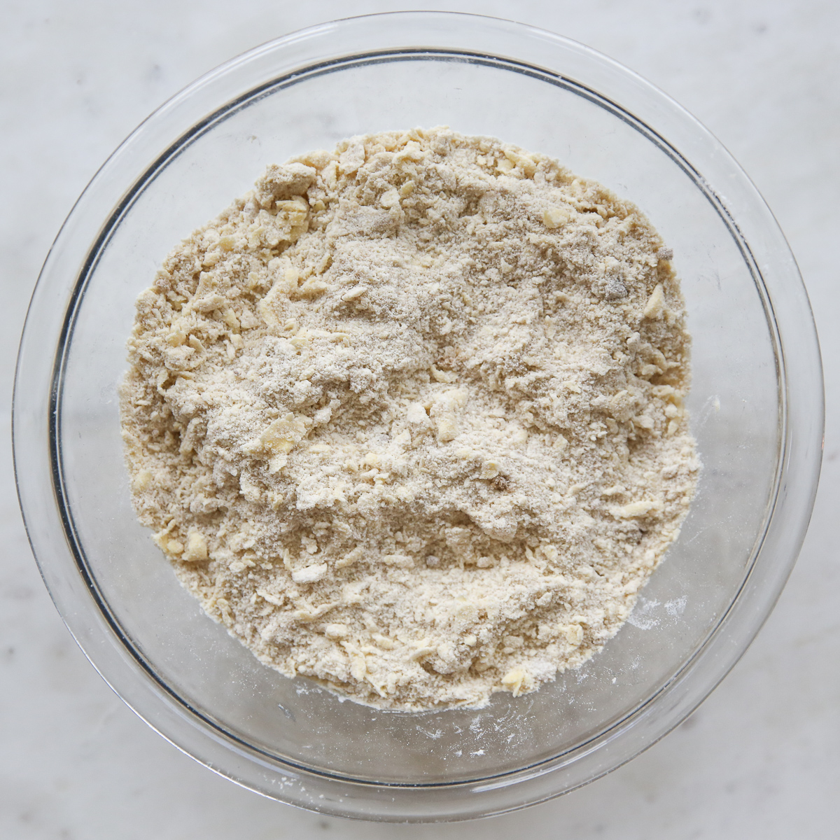dry baking ingredients in a glass bowl