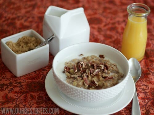Overnight Cinnamon Apple Oatmeal with chopped pecans from Our Best Bites