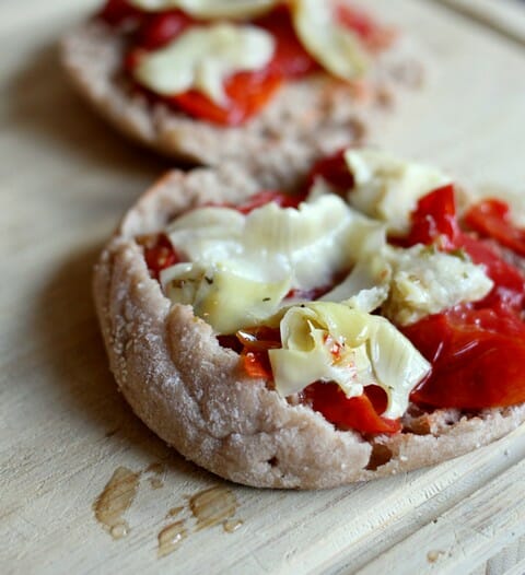artichoke hearts on english muffin pizzas