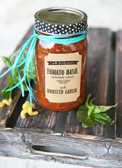 Home Canned Tomato Basil Simmer Sauce with Roasted Garlic