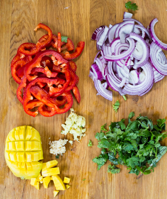 produce for steak and mango stir fry