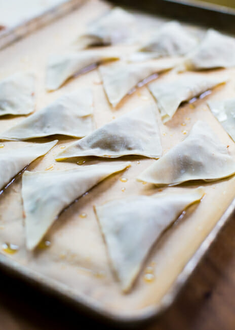 wontons on pan