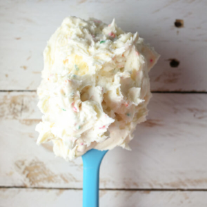 Cake Batter Frosting on a spoon