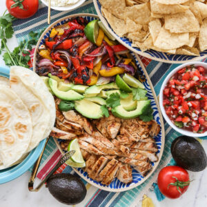 Fajitas arranged on a platter