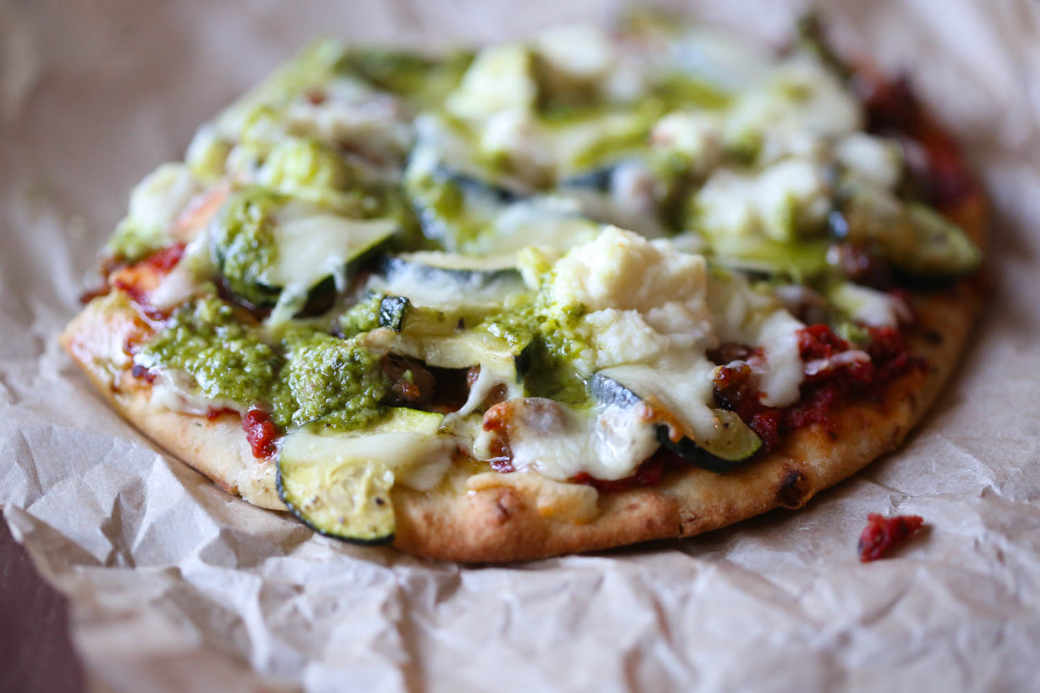 Italian sausage Pesto Flatbread Pizza from Our Best Bites