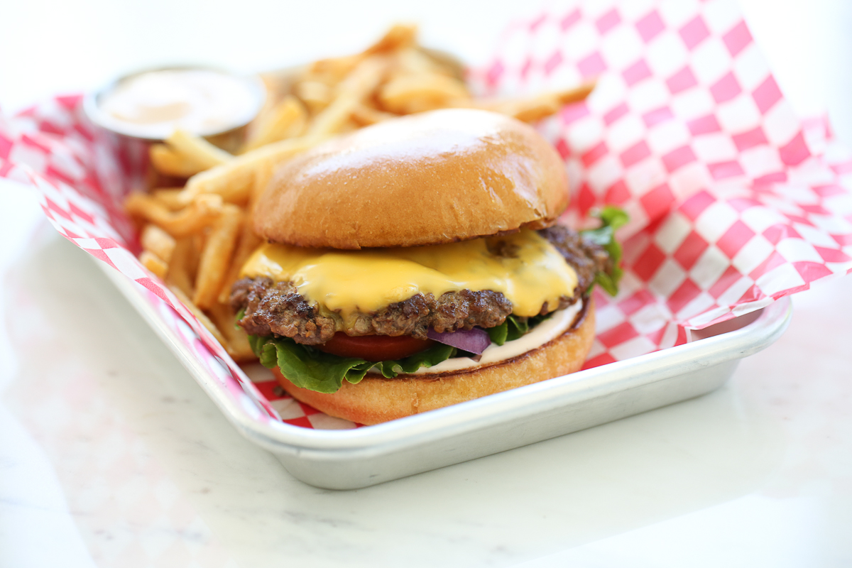 Smash Burger in a basket with fries