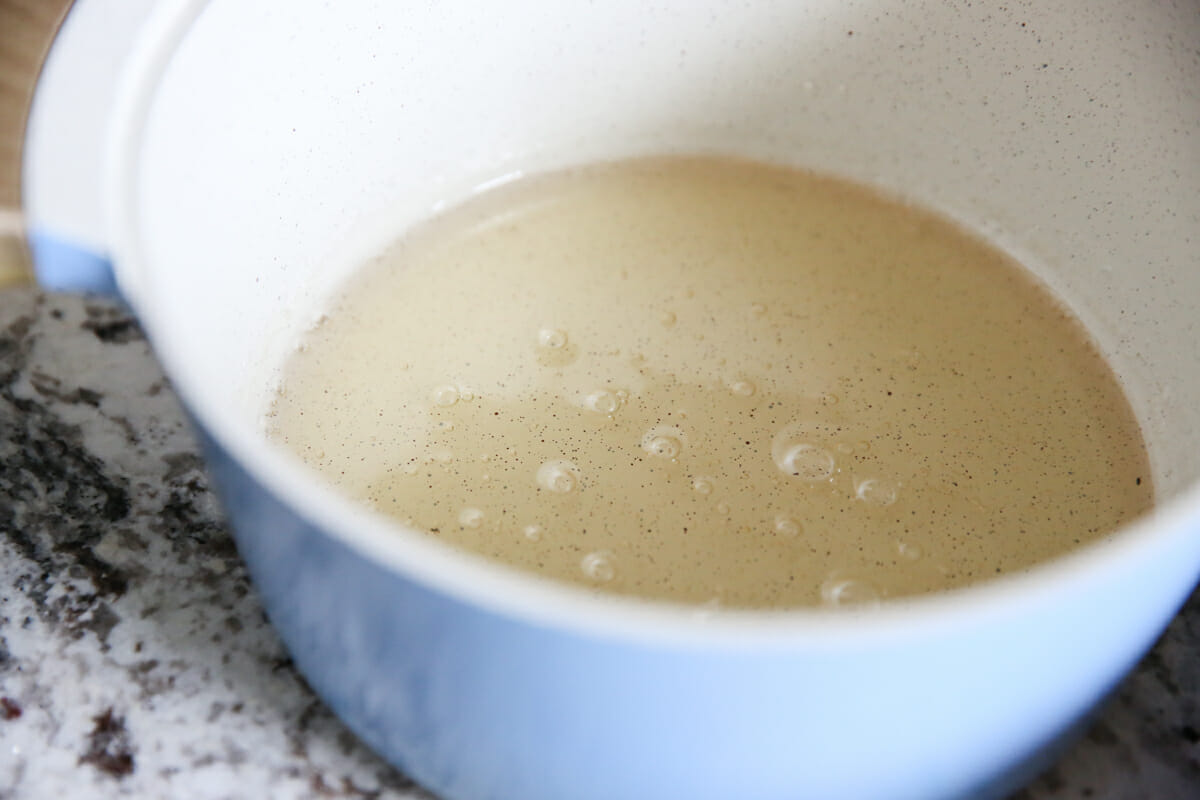 simple syrup in pan