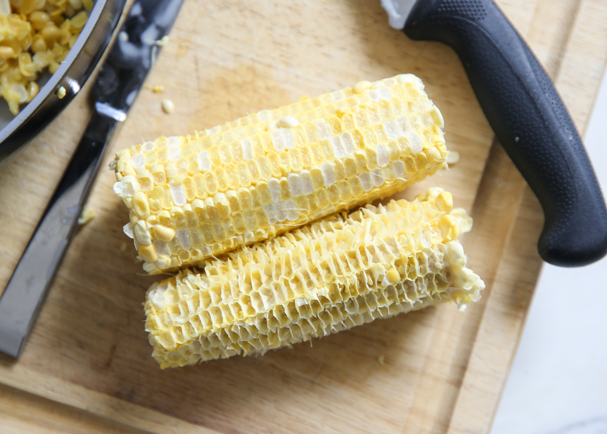 corn on the cob after cutting